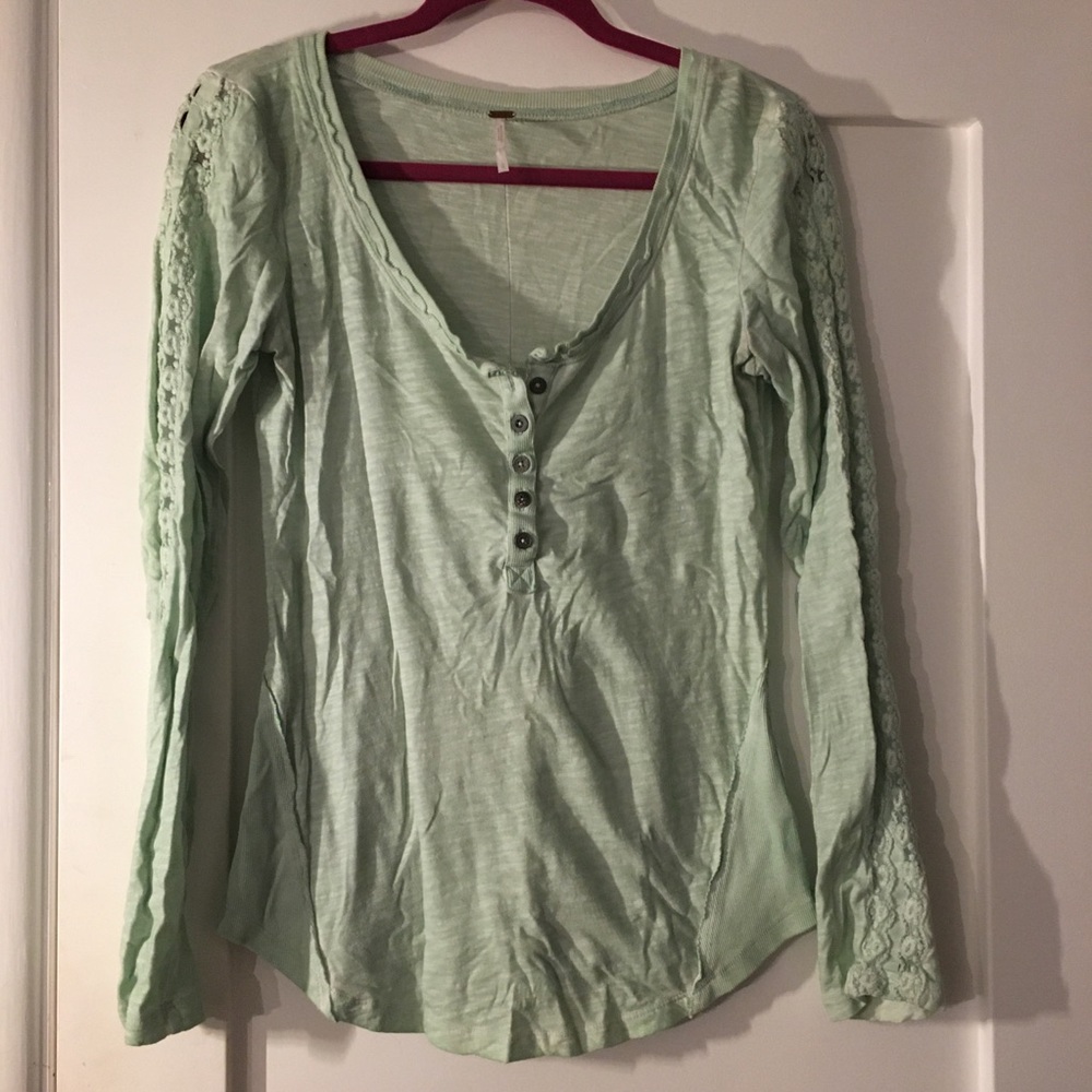 Free people mint green long sleeve top
